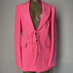 Blumarine Women’s Hot Pink Blazer – Size 8 | Tie Closure, Animal Print Lining